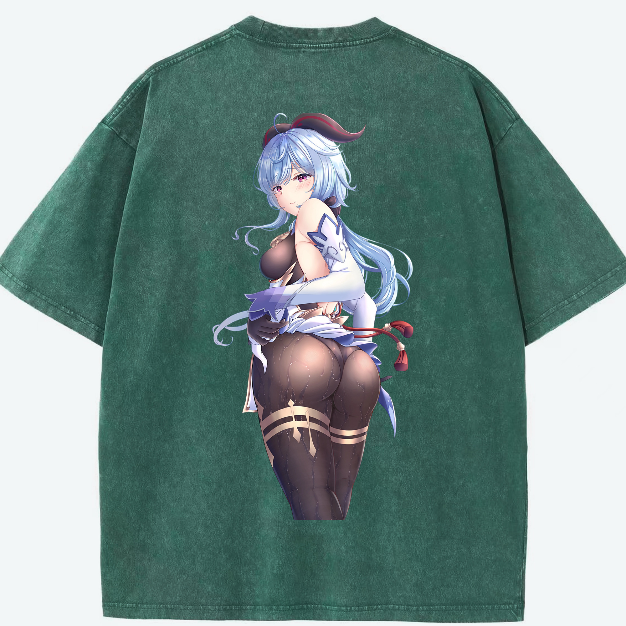 げんし神 甘雨 かんう genshin Ganyu 綿100% ヴィンテージ風 半袖Tシャツ（背面プリント）
